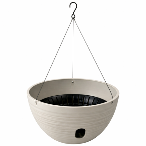 Garden Hanging Basket 30cm Stone Grey - Large Round Planter Bowl with Planting Insert for Patio Balcony & Wall Brackets